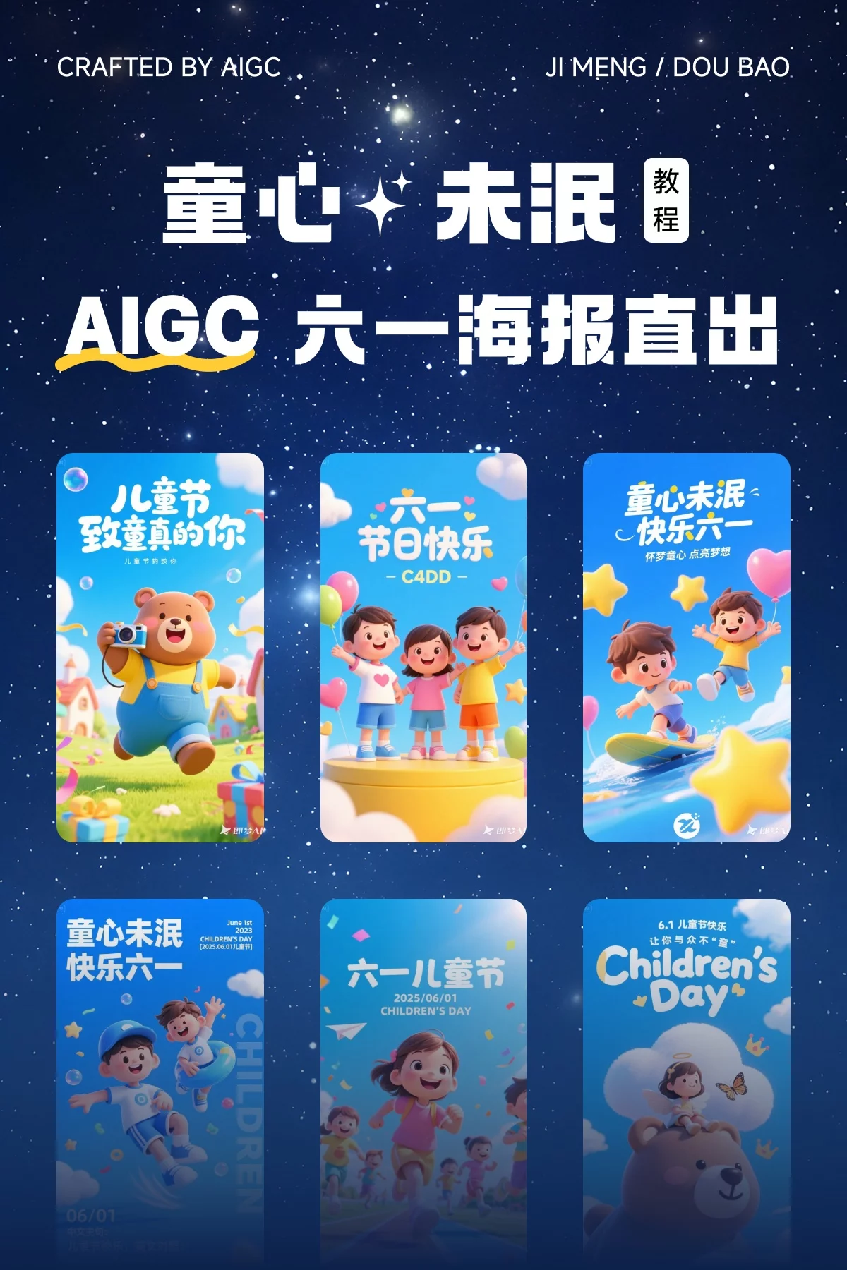 AIGC制作12款儿童节海报教程，附完整提示词！